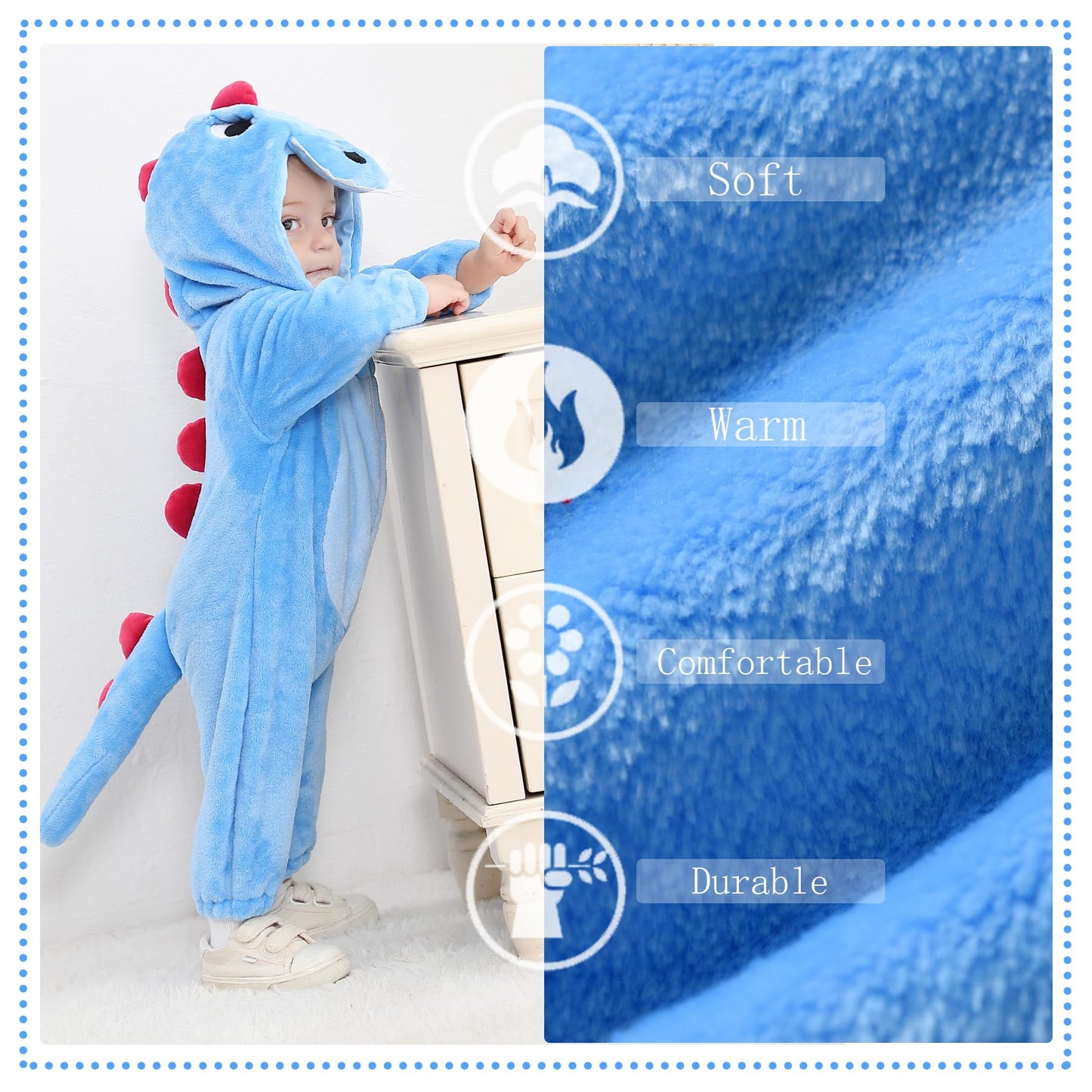 Tonwhar Unisex Baby Animal Halloween Costume Kid'S And Toddler'S Autumn Winter Outfits Jumpsuit(1-3 Months,Blue Dino)