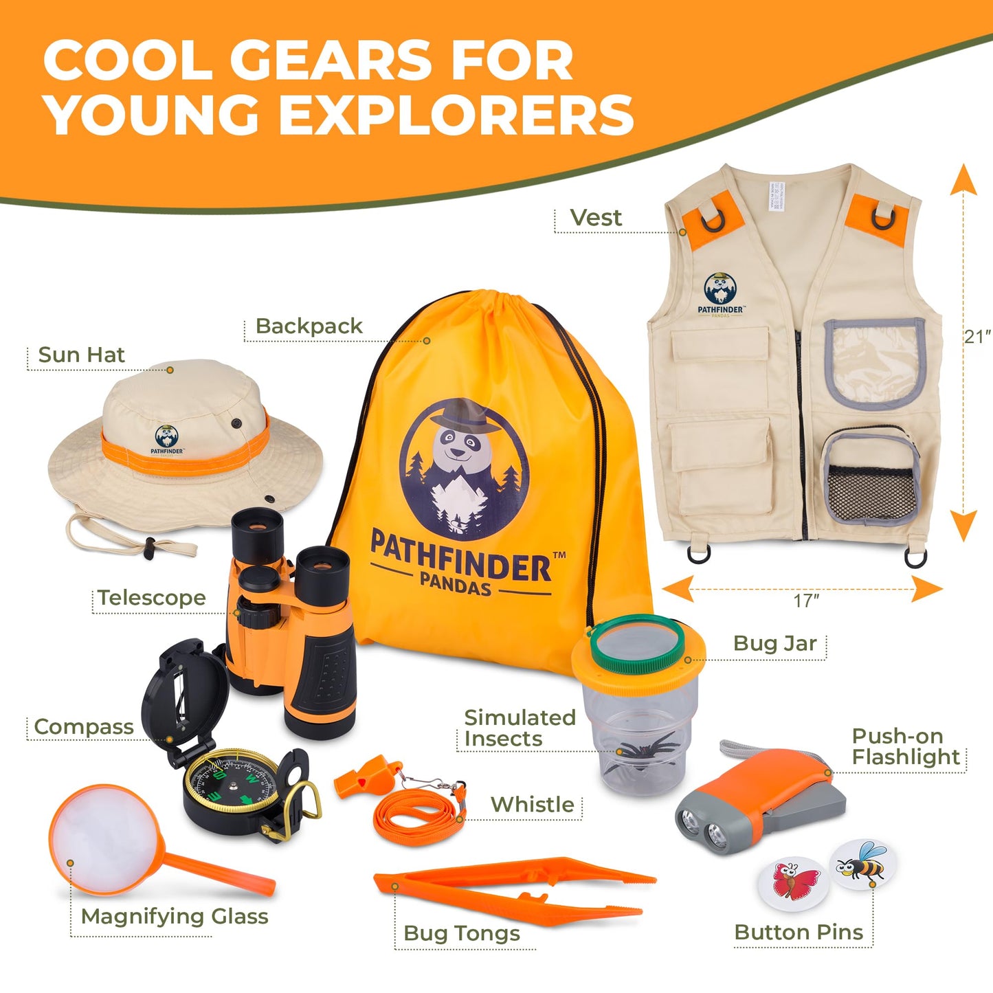 Kids Explorer Kit With Safari Vest & Hat For 7+ Year Old Boys & Girls - Safari Costume Kids, Zoo Keeper, Paleontologist, Bug Kit