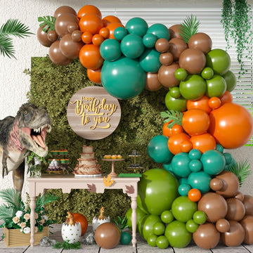Dinosaur Balloon Arch, Dinosaur Balloon Garland Kit, Retro Green Orange Brown Balloons With Dinosaur Foil Balloon For Kids Dinos