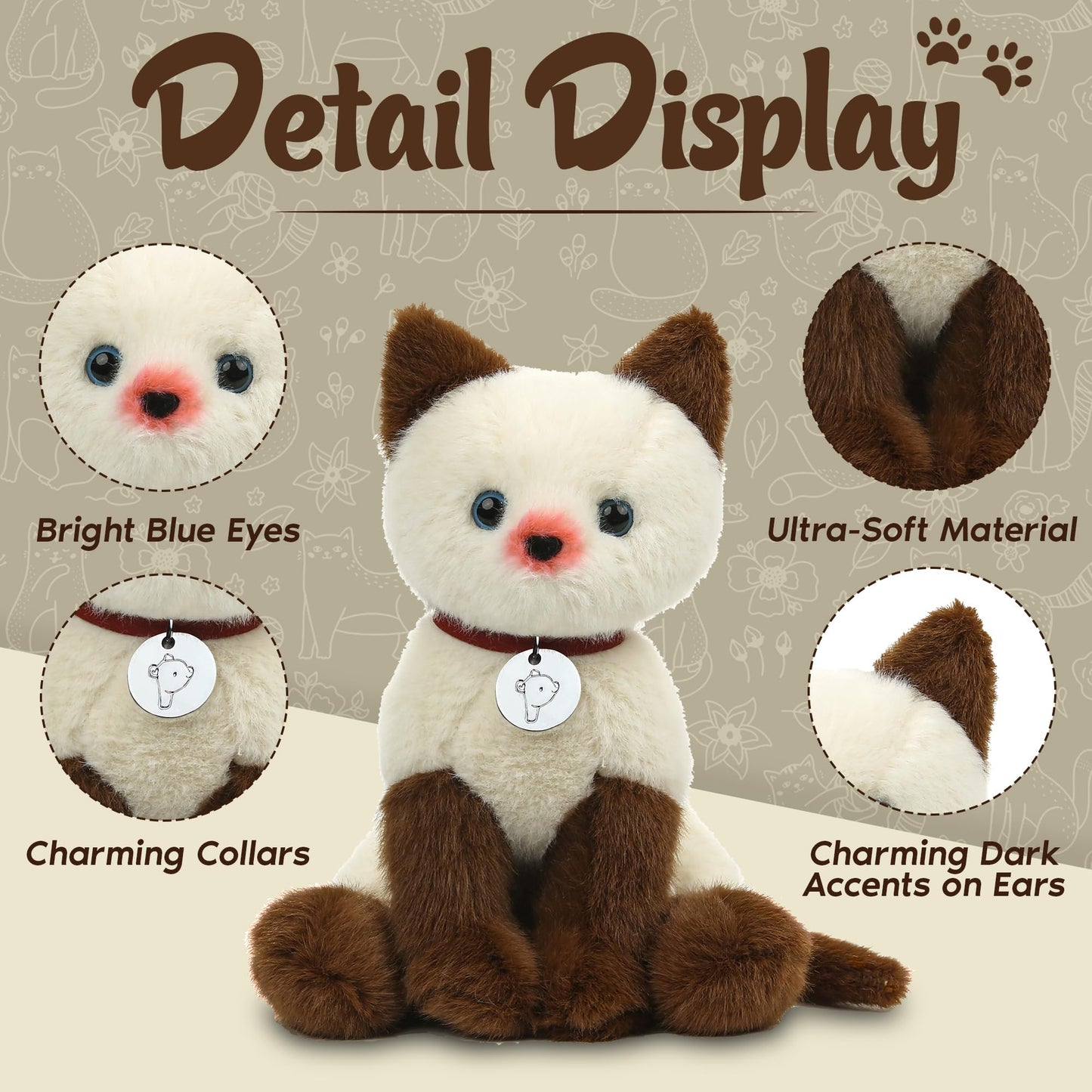 Made By Aliens Adorable Cat Stuffed Animal Plush Toy - enhanced Quality 8 Inch Soft and Cuddly Kitten with Cute Collar - Perfect for Kids  Cat Lovers  and All Ages (Mochi The Siamese Kitty)