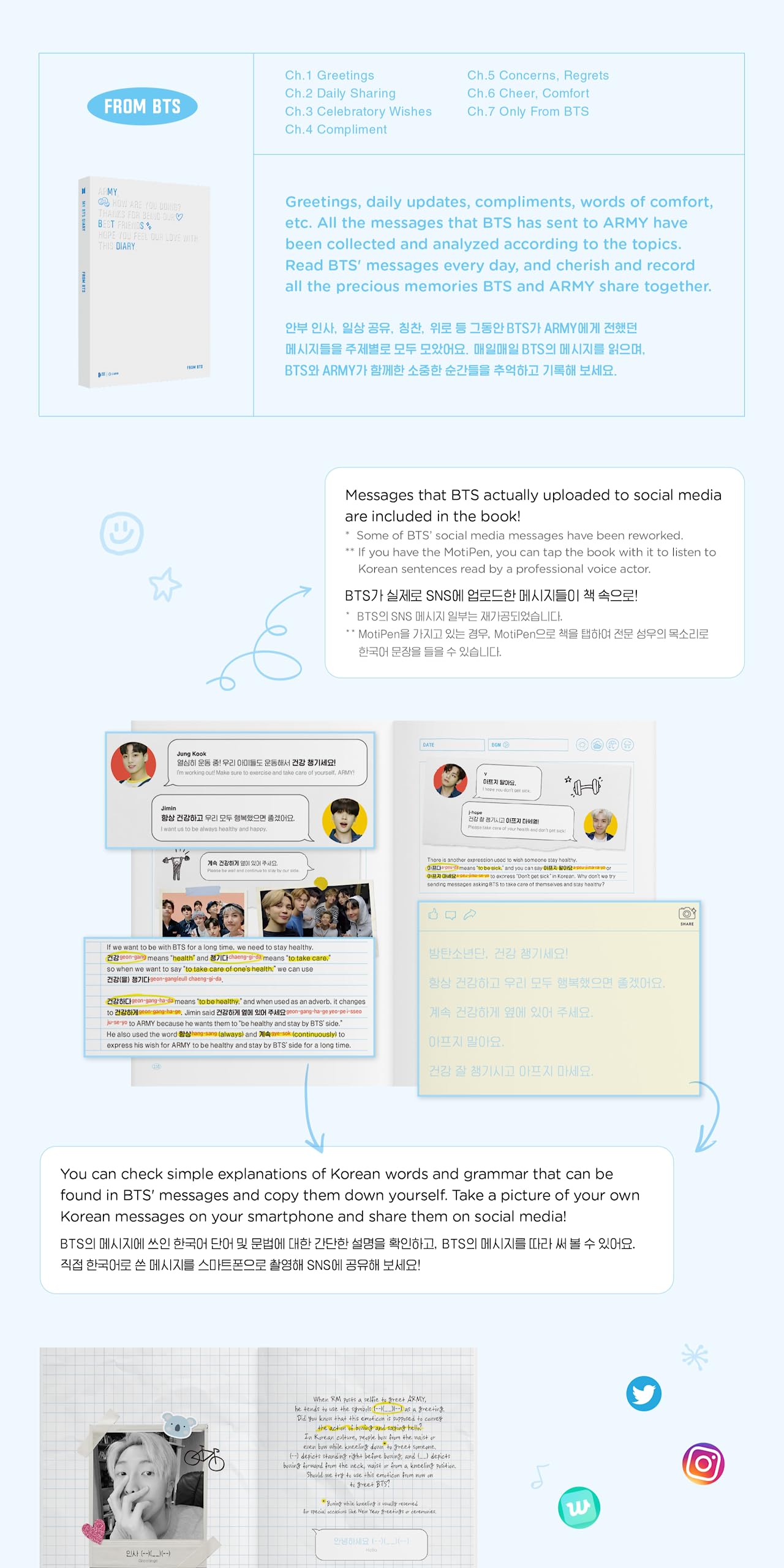 My BTS Diary - Truly Understanding BTS' Korean Messages, Official BTS Merchandise, BTS Journal Concept Book Package, Learn Korea