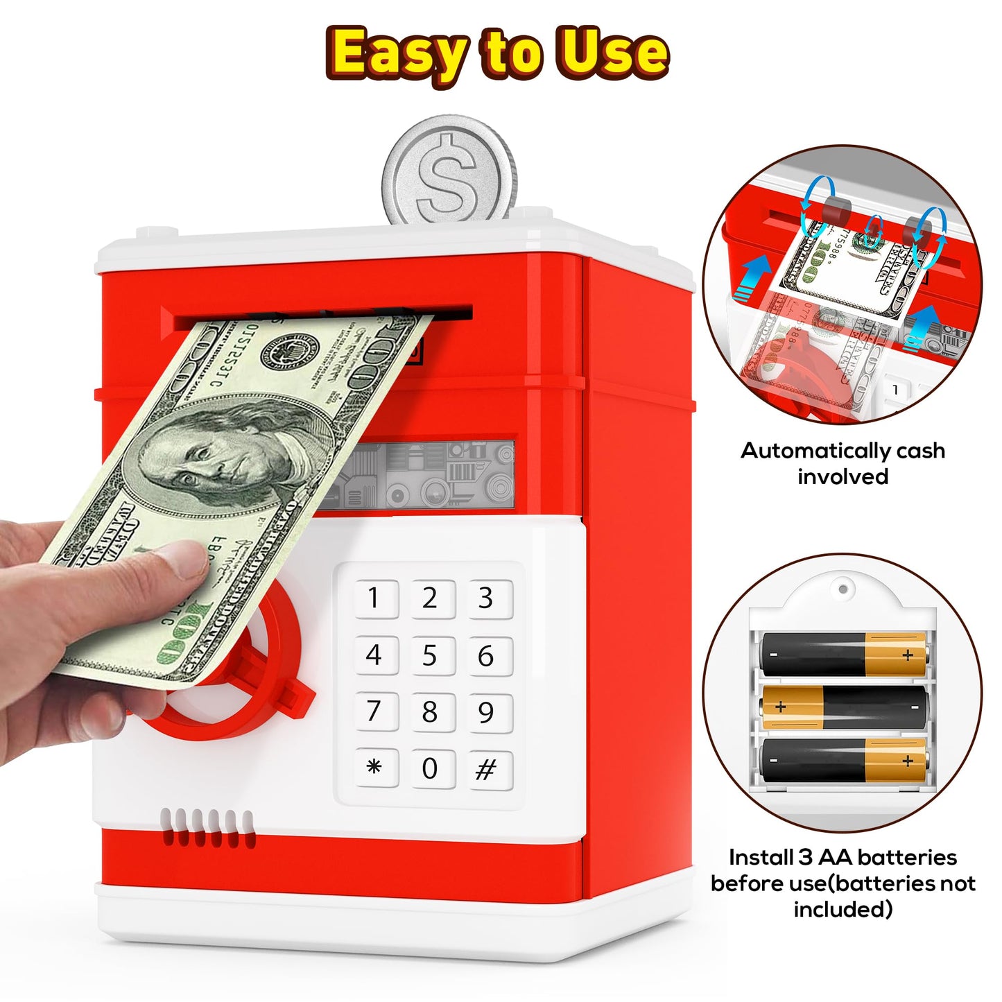Atm Piggy Bank For Boys Girls, Electronic Money Bank With Password Paper Money Saving Box Coin Can Kids Safe Bank, Birthday Gift
