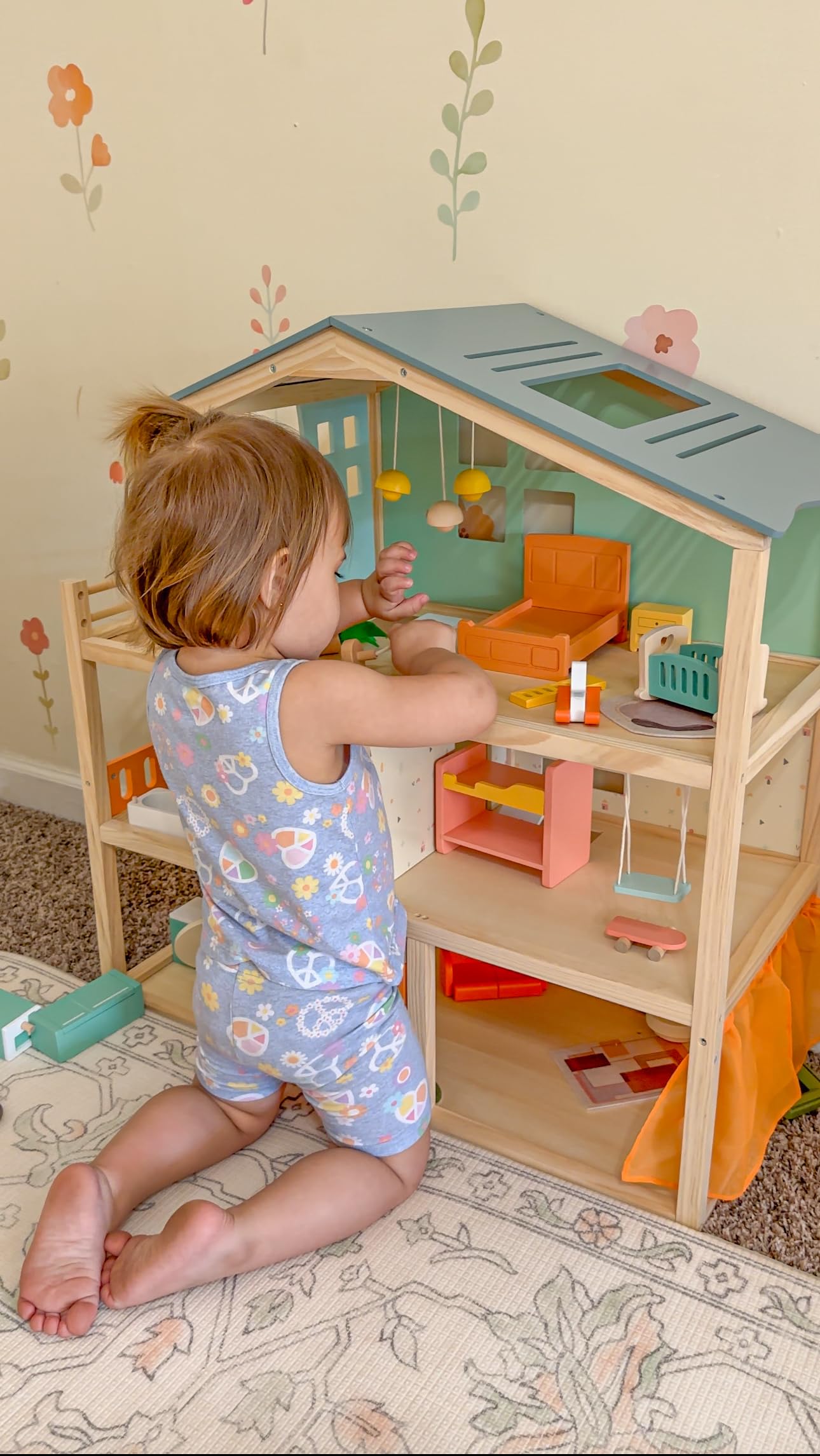 Large Wooden Dollhouse For Girls With 32 Pcs Furniture Accessories, 3-Story Doll House 5 Rooms Balcony Wooden Stairs, Ideal Dollhouse Playset Toy For Kids Ages 3+, 30' X 28' X 13'