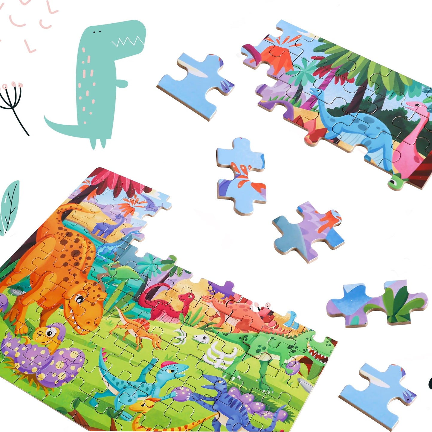 Yogeon Puzzles For Kids Ages 4-8, 3-5,100 Piece Dinosaur Puzzles For Toddler 4-6,Floor Puzzle Age 5-7 Children Learning Preschoo