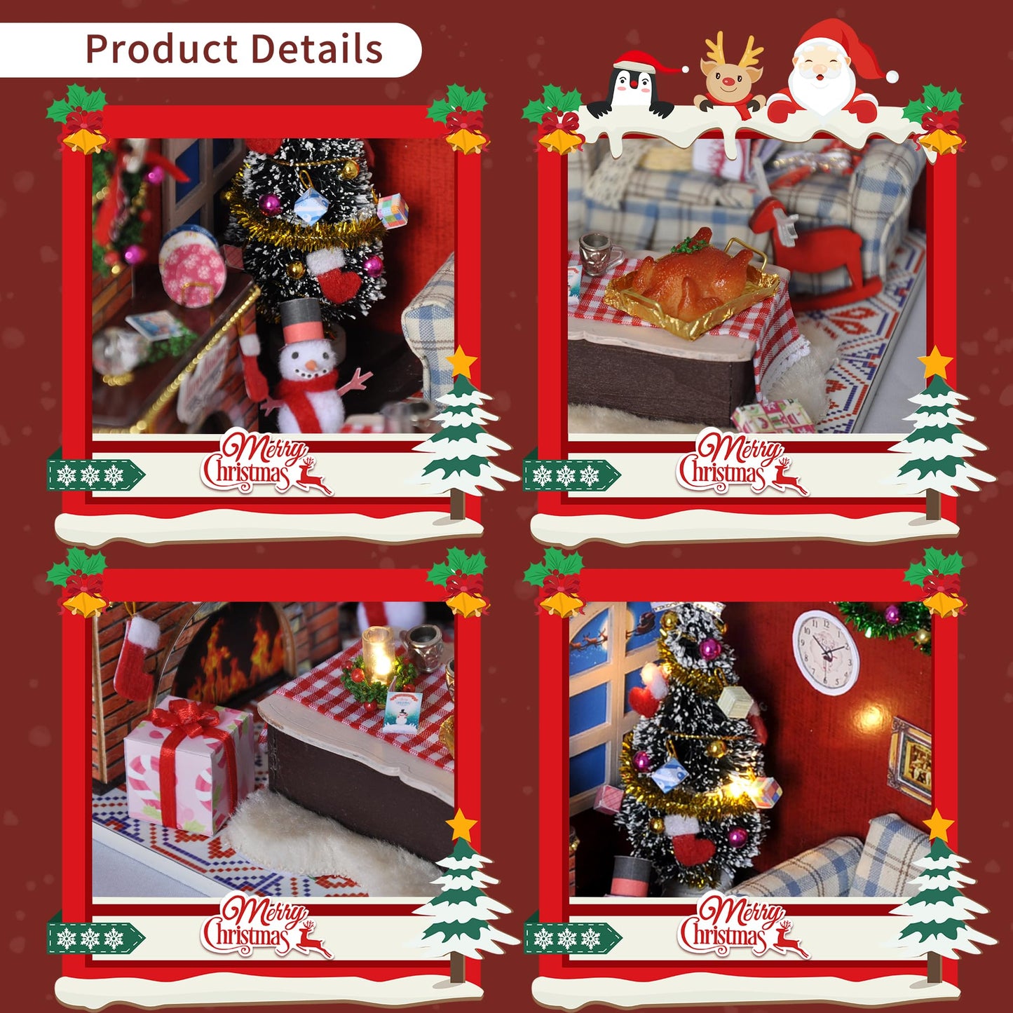 Flever Dollhouse Miniature Diy House Kit Creative Room With Furniture And Glass Cover For Romantic Artwork Gift(Christmas Eve)