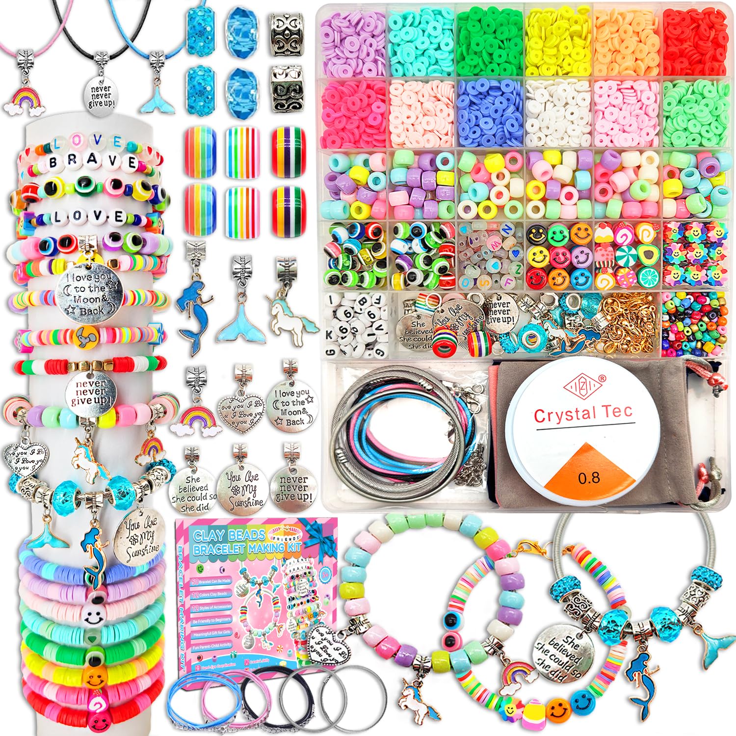 leitait Girls Toys Bracelet Making Kit -3400pcs Beads for Charm Jewelry Making Kit Supplies, Unicorn/Mermaid Crafts Birthday Chr