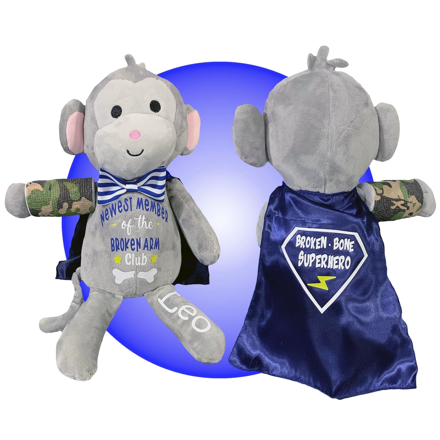 Broken Arm Gifts for Kids - 13 Personalized Superhero Monkey for Broken Leg Injury - Best Gifts for A Kid With A Broken Arm Leg Wrist Ankle - Stuffed Animal Monkey Wearing a Cast by Kikilishop