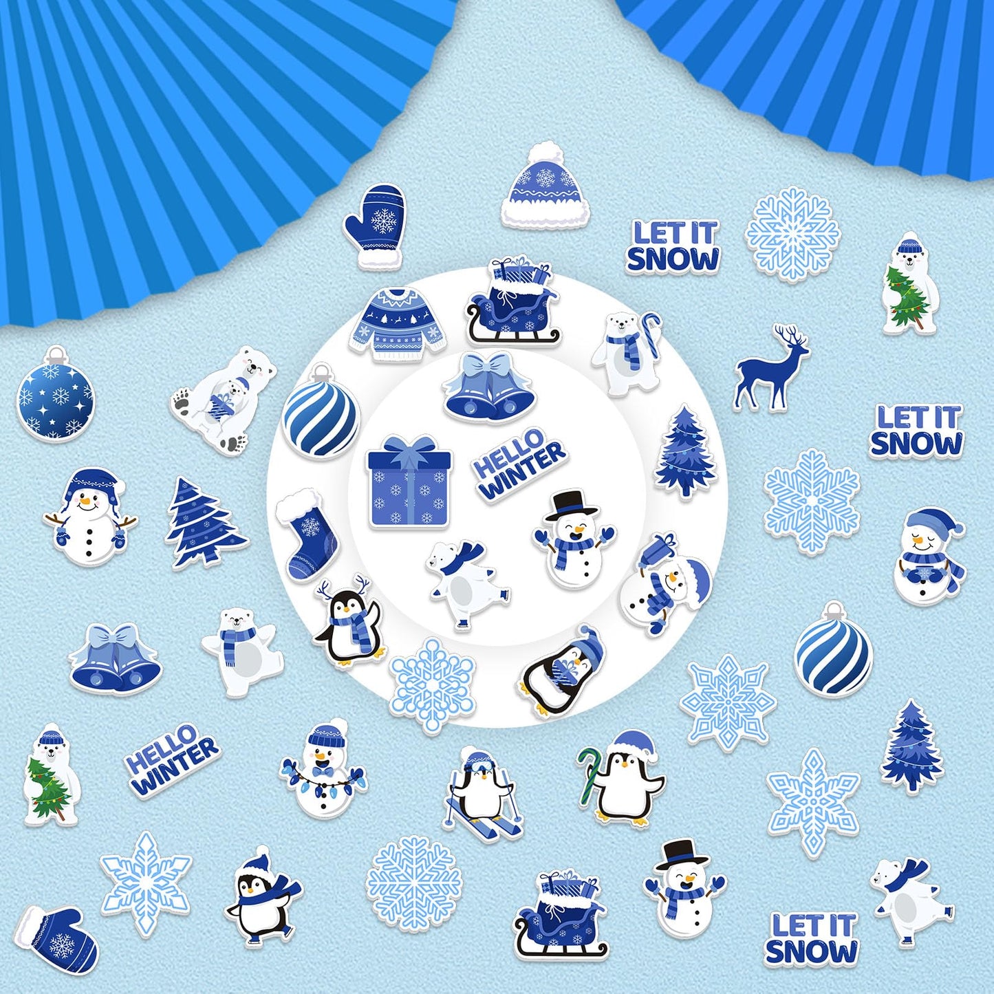 JULBEAR Winter Foam Sticker, 300Pcs Penguin Snowman Snowflakes Self Adhesive Foam Stickers for Kids Christmas Party Favors DIY C