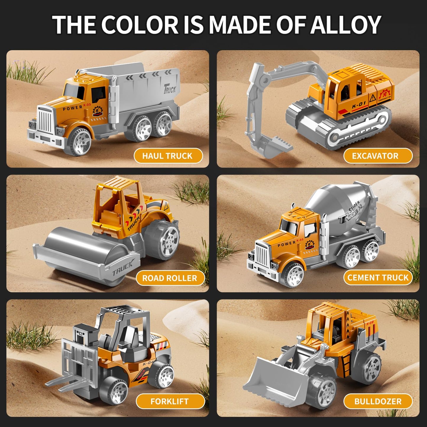 TEMI Construction Truck Toy Set with Play Mat, Carrier Truck Toys for Kids Toddlers, Die-Cast Metal Toy Car Set, Truck Car Kids