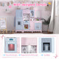 BRINJOY Play Kitchen for Kids, Wooden Kids Kitchen Playset w/Faucet, Sink, Stove, Oven, Window, Cookware, Storage Cabinets, Todd