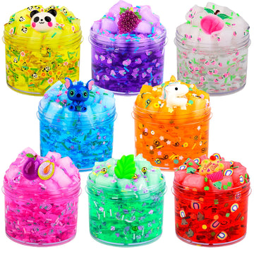 8 Pack Jelly Cube Crunchy Slime Kit, Premade Jelly Clear Crunchy Slime For Girls & Boys, Super Soft Non-Sticky Clear Slime Toy, Party Favor For Kids