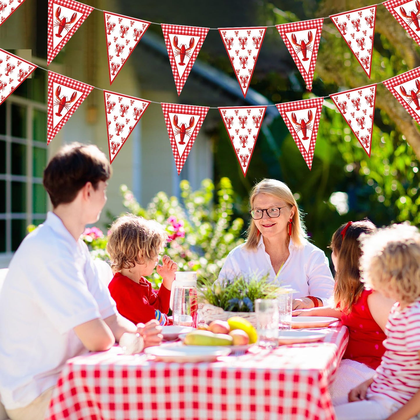 Boao 5 Pcs Crawfish Boil Party Decorations Crawfish Pennant Banner 49. 2ft Shrimp Boil Pennant Flags Red Plaid Hanging Banner fo