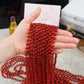 SHAOQINLIN 24 Pcs 33 Inch 7 mm Metallic Red Bead Necklace, Mardi Gras Party Beaded Necklace 4th of July Round Beads Necklace Bul