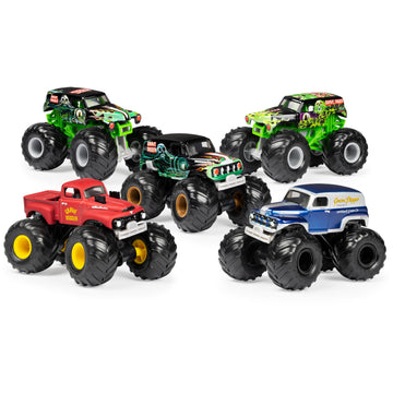 Monster Jam Grave Digger Monster Truck 5pc Value Pack: 1:64 Scale Retro Die-Cast Gift Set with Iconic Models (1982-2005) Chrome