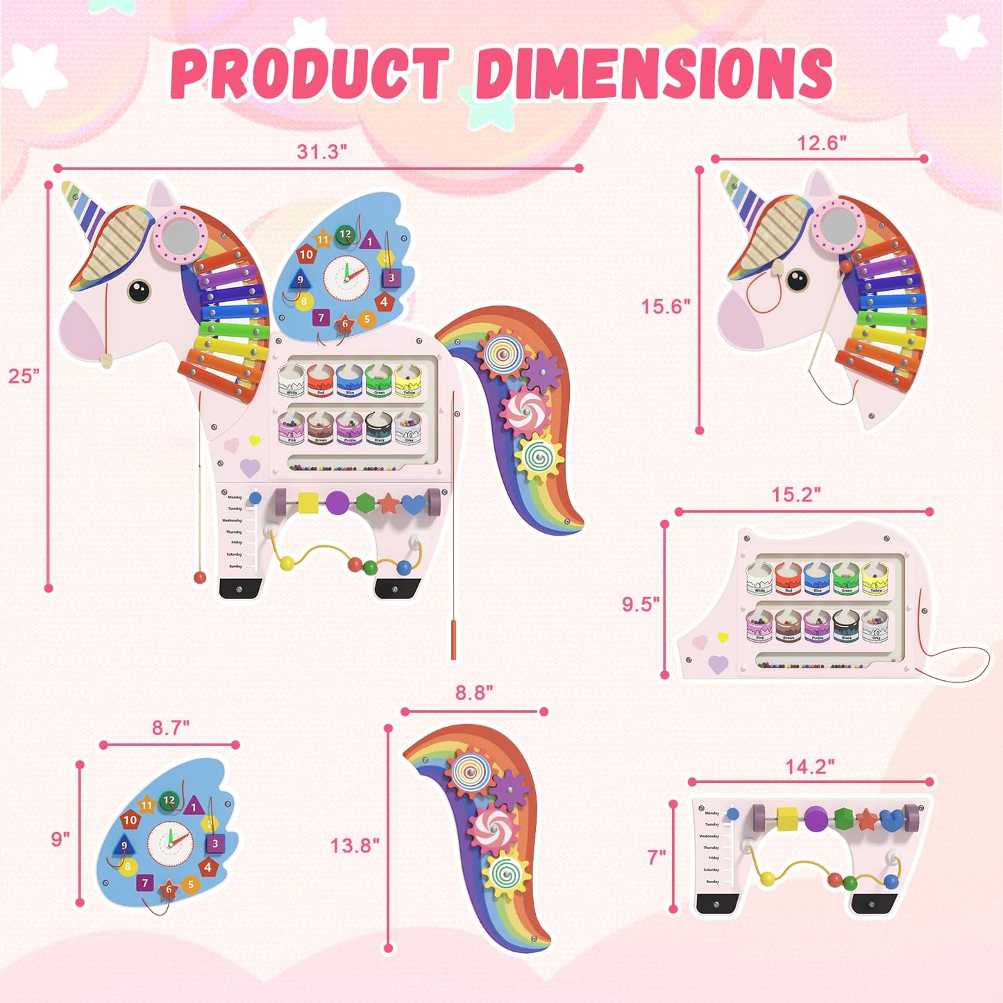 Spacocld Unicorn Activity Wall Busy Board Panels - Sensory Wall Panel For Kids, Montessori Toddler Wall Activity Board, Wall Toy