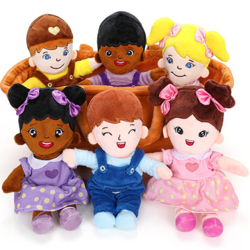 Qpewep Basket Of Baby Plush Dolls - 8' Plush Diversity Baby Dolls- 6 Piece Set Interchangeable Clothes Soft Stuffed Plush Figures For All Ages Xmas Gift