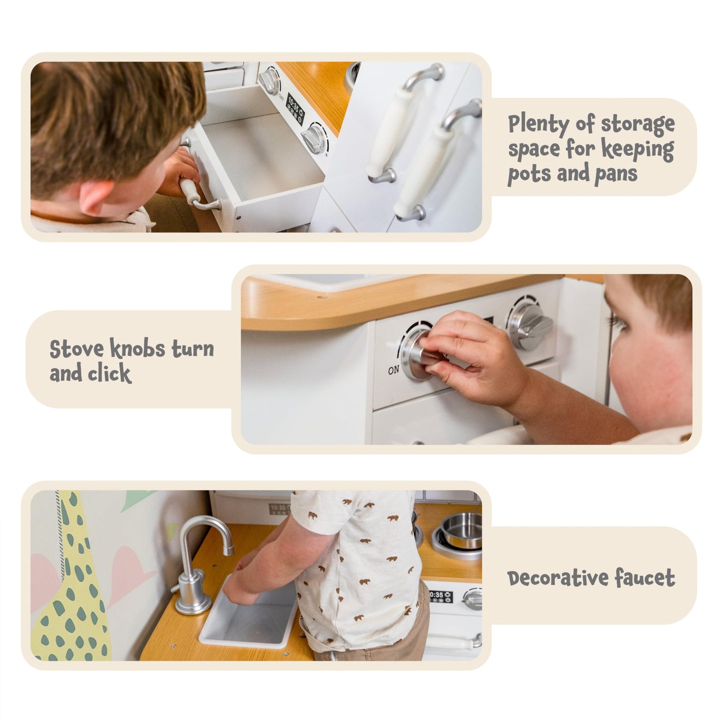 Sunnydaze Cozy Corner Interactive Play Kitchen Set For Kids - Wooden Kitchen Playset With Stainless Steel Accessories - White