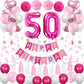 Sweet 50Th Birthday Decorations For Women, Pink And White 50 Happy Birthday Balloons, 50Th Birthday Party Supplies Including Pin
