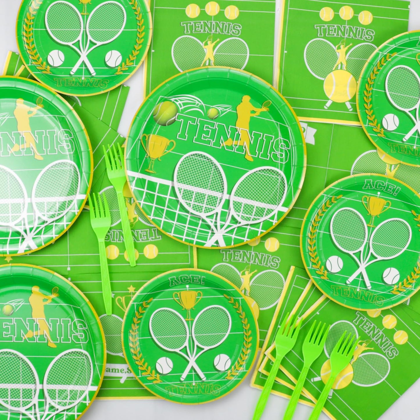 Tennis Party Supplies for 40 Guests, Disposable Tableware Set Includes Tennis Plates, Napkins, Forks, Tennis Tablecloth for Men