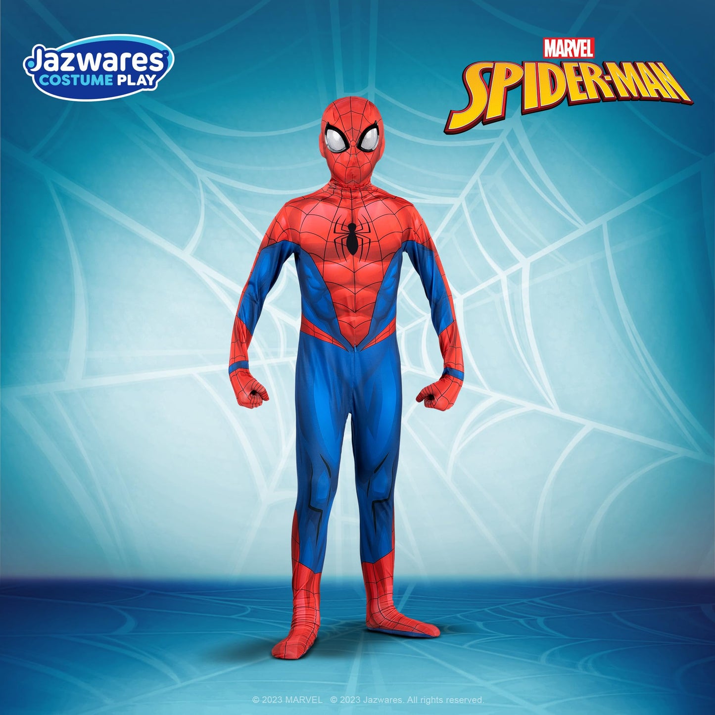 Marvel Spider-Man Official Youth Deluxe Zentai Costume - Stretch Spandex With Hidden Zippers And Wrist Slits (Xl) Multi