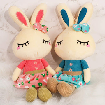 Set Of 2 Plush Bunny Rabbit, 18.3 In Doll Stuffed Easter Bunny Rabbit Animal Toy Huggable Rabbit, Cute And Cuddly Friend For Boy Girl, Birthday Gift, Pink & Blue