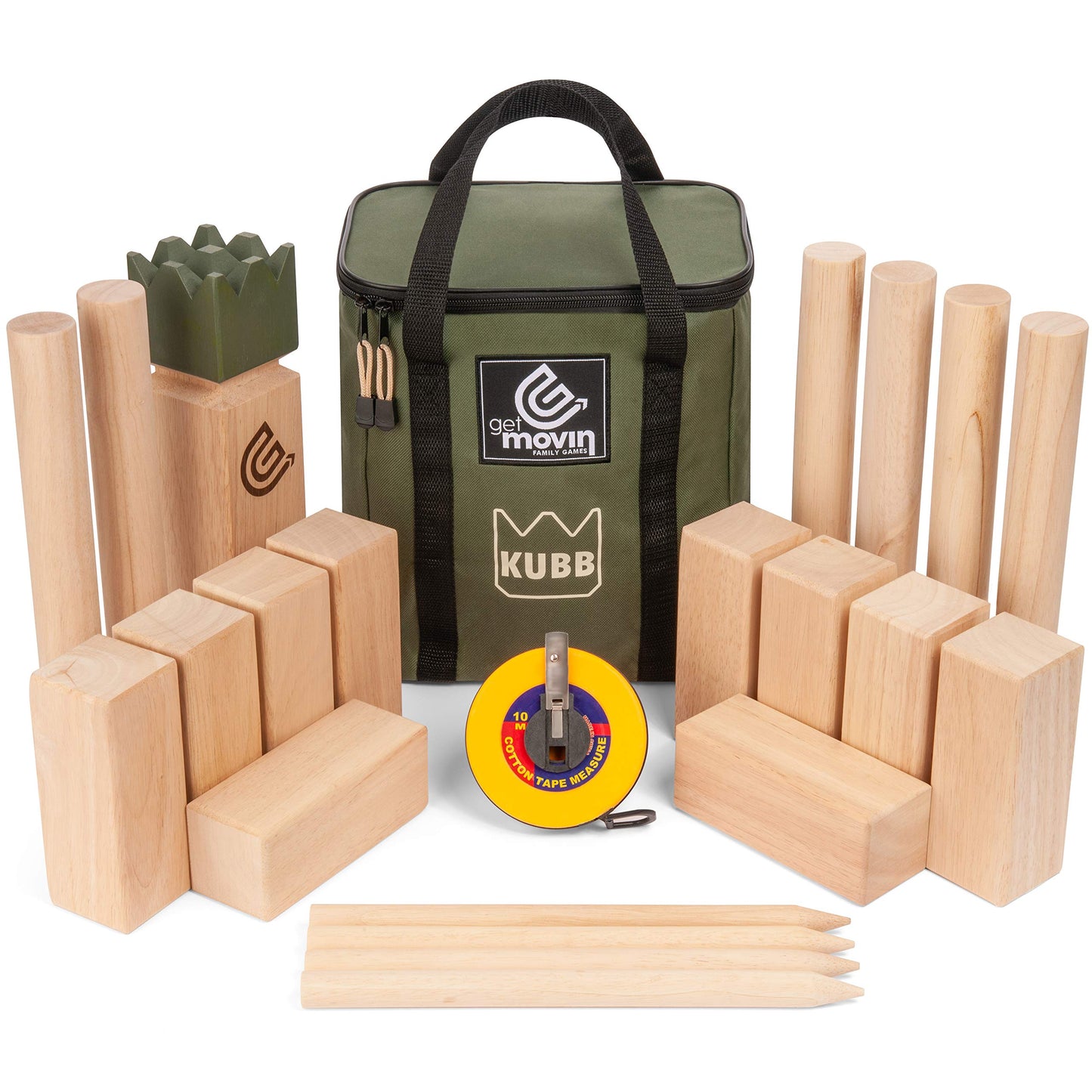 GetMovin' Sports Kubb enhanced Rubberwood Set  Viking Chess Fun Outdoor Yard Game  Giant Board Game for The Beach  Lawn  or Party