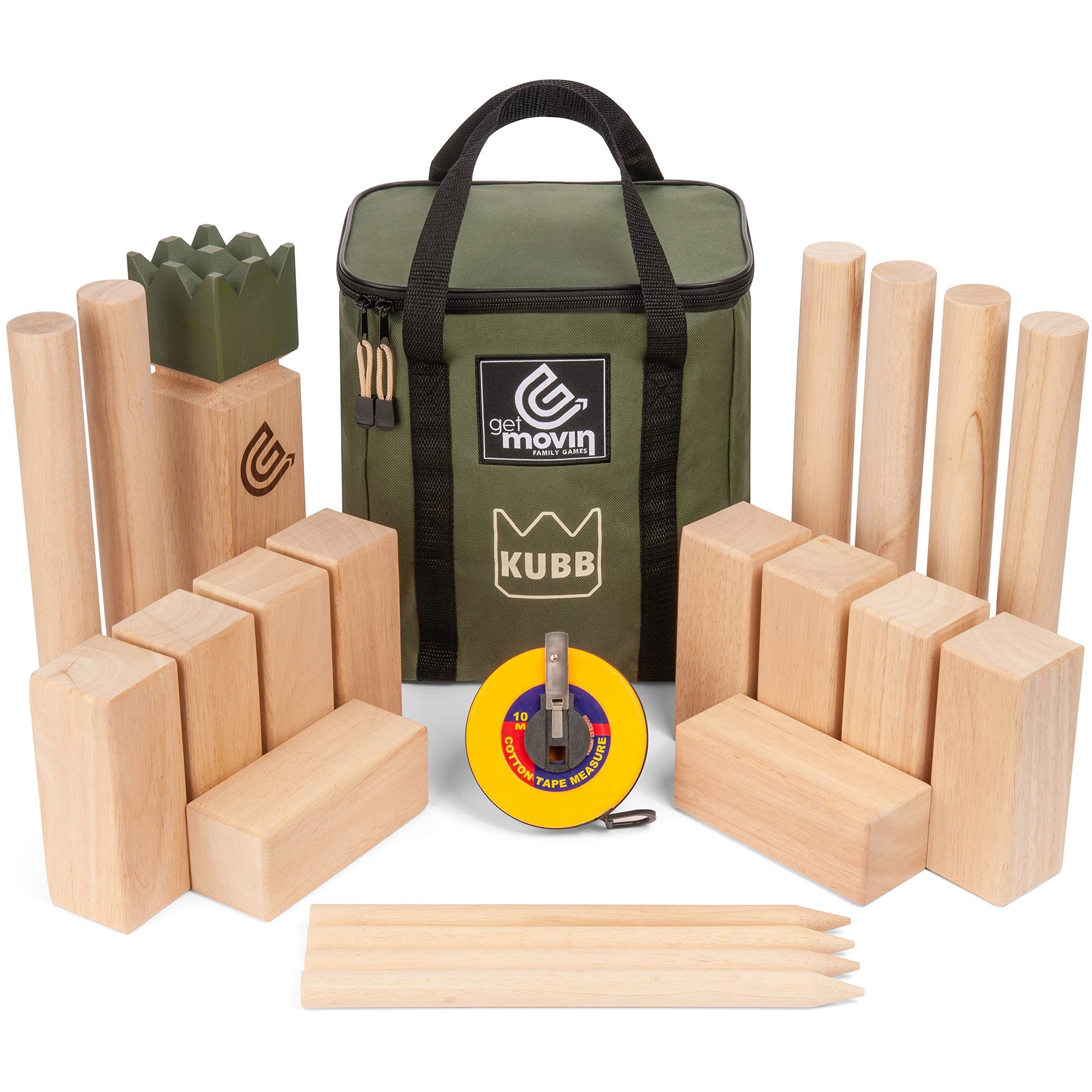 GetMovin' Sports Kubb enhanced Rubberwood Set  Viking Chess Fun Outdoor Yard Game  Giant Board Game for The Beach  Lawn  or Party