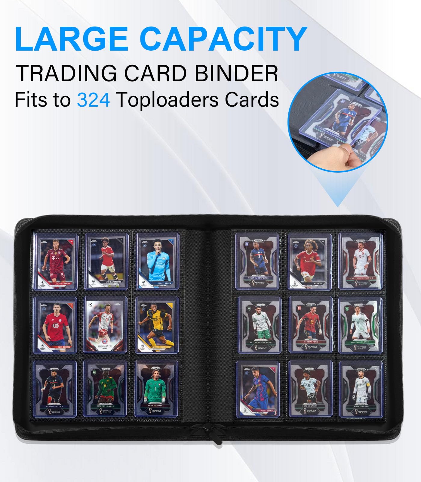 Toploader Card Binder 9 Pocket 324-Card Trading Card Album-enhanced PU Zipper Hard Case Sideload PVC-Free Pages  Fits 2.5 x 3.5 MTG TCG  YuGiOh Game Cards & Sports Cards  with Spine Label (Black)