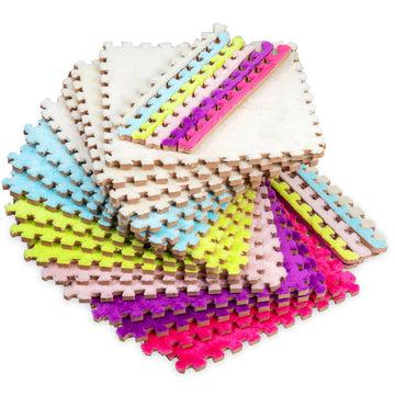 Large 16 Piece Carpet Squares Puzzle Mat - Plush Interlocking Carpet Tiles  Foam Floor Tiles for Baby Mat for Floor - Kids Play Mat Anti Slip Jigsaw Flooring Playmat Like Playroom Rug