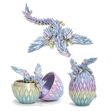 Flavery 3D Printed Flying Dragon Egg - 7" Winged Dragon in Mini Rainbow, PLA Crystal Animal, Model DE-832, Fidget Desk Decoration