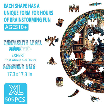 Wooden Puzzles for mature-themeds - Dragon's Library Jigsaw Puzzle for mature-themeds 505 Pieces  Unique Shape Wooden Dragon Puzzle  Wood Puzzles mature-themed  Gifts for Friends  Family  Home Decor (XL-17.3 * 17.3in)