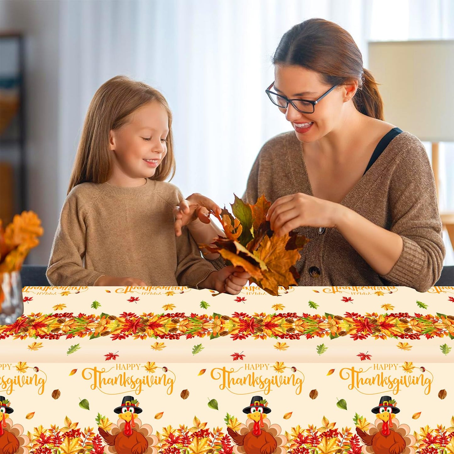 UROINEPA Thanksgiving Tablecloth 3 Pcs Fall Table Cloths Rectangle Maple Leaf Turkey Table Cloth Autumn Tablecover for Thanksgiv