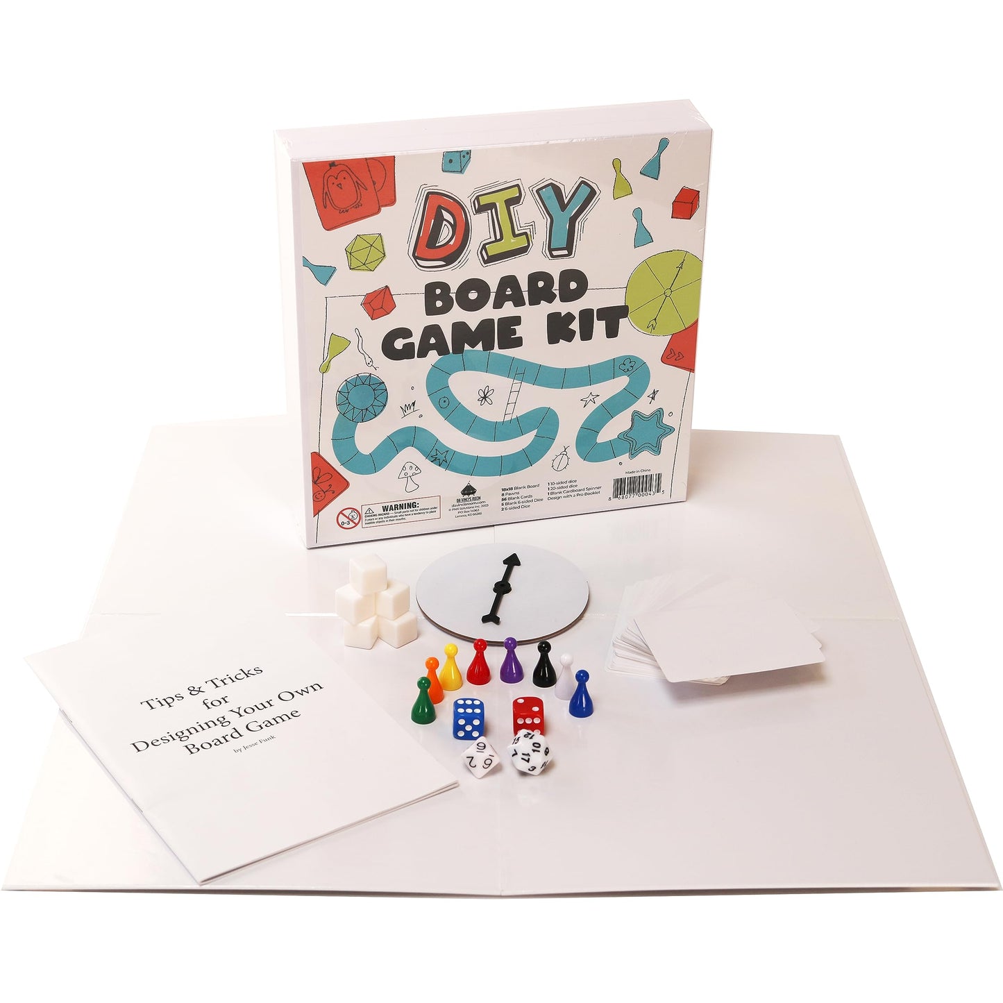 da Vinci's Room DIY Board Game Kit - Double-Sided Game Board, Blank Box & Pieces, White