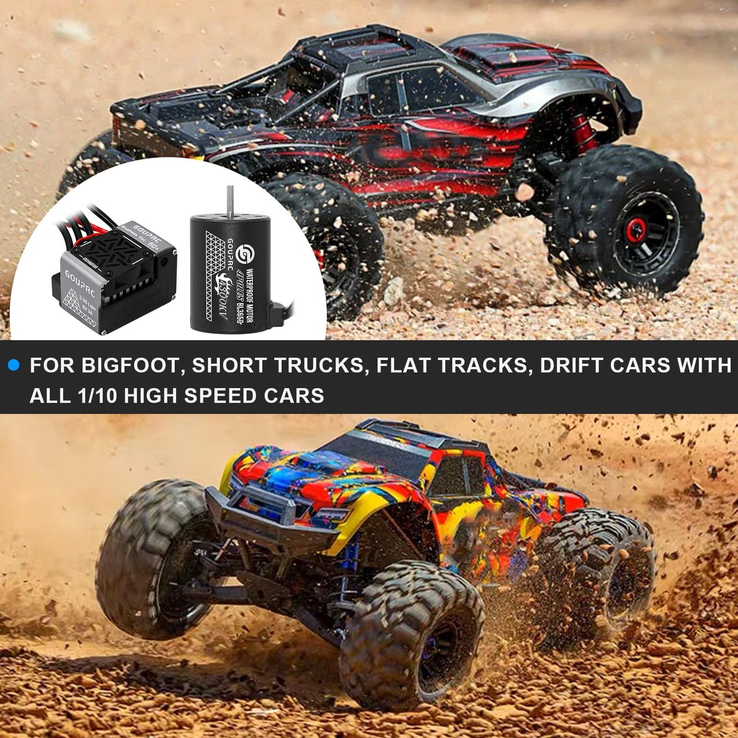 GOUPRC S3650 4300KV Brushless Motor 3.175mm Shaft with Upgrade 60A ESC Electric Speed Controller Combo Set for 1/10 RC Car Truck