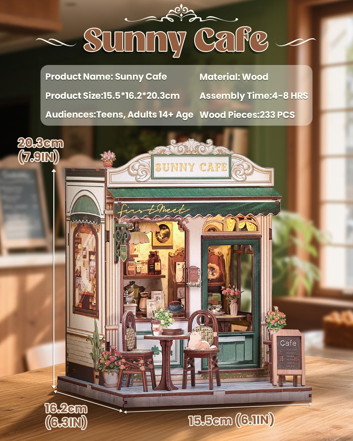 Endless Limit Book Nook Kit  DIY Miniature House Kits for mature-themed and Teens  Dollhouse Tiny Booknook Garden House Bookshelf  DIY Craft Gifts for Family and Friends(Sunny Cafe)