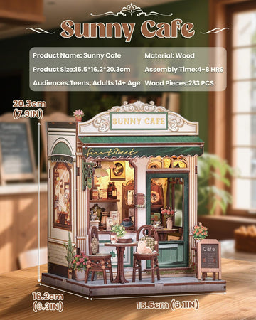 Endless Limit Book Nook Kit  DIY Miniature House Kits for mature-themed and Teens  Dollhouse Tiny Booknook Garden House Bookshelf  DIY Craft Gifts for Family and Friends(Sunny Cafe)
