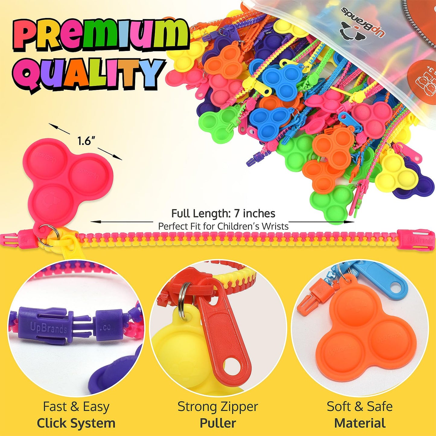 UpBrands 72 Fidget Party Favors for Kids Upgraded Zipper Pop-it Bracelets, ADHD Fidget Toys, Fidget Poppers, Gifts for Kids Bulk