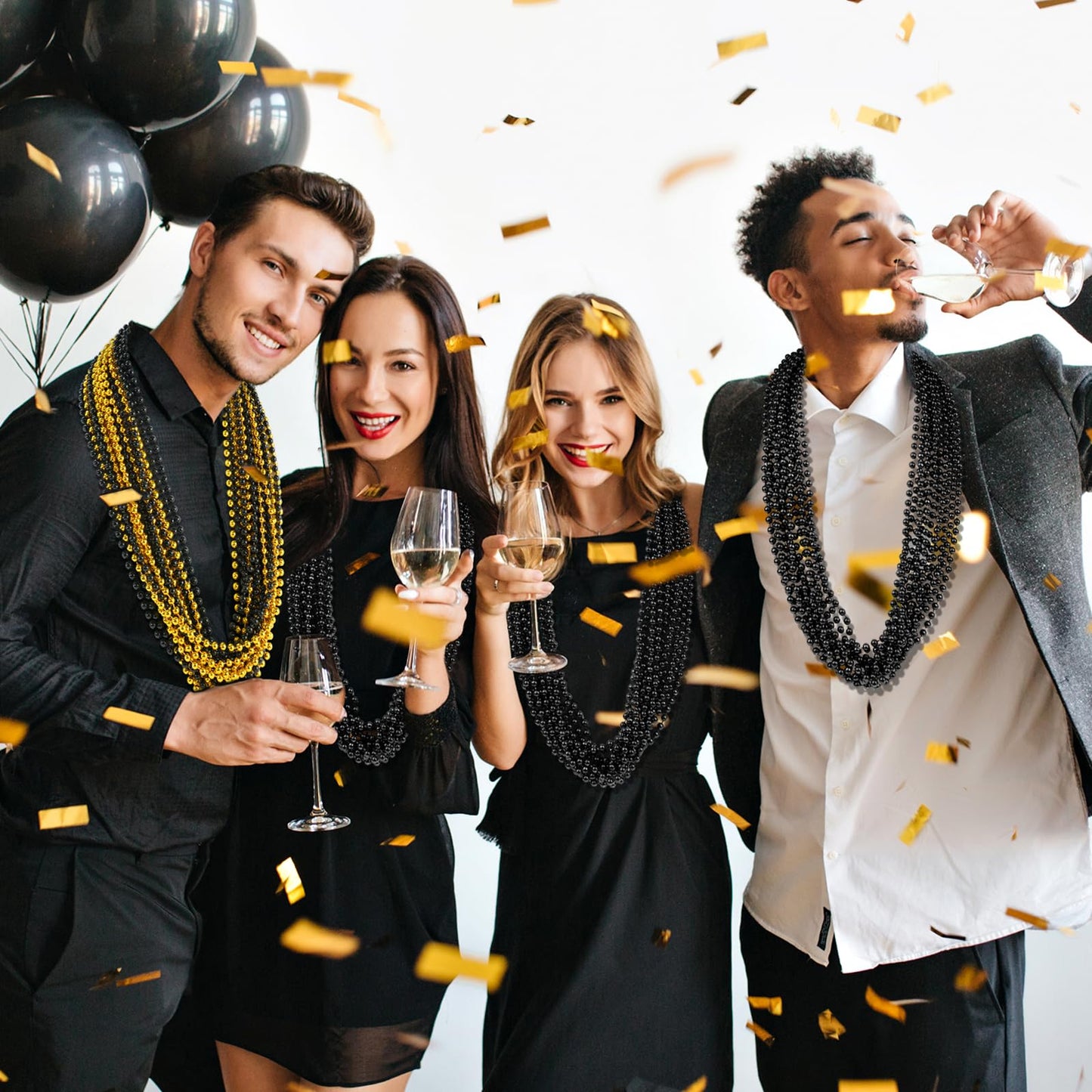 Zyflsq 100 Pcs 33'' 7Mm Black Beads Necklaces, Bulk Mardi Gras Beaded Necklaces, Party Beads Costume Necklaces