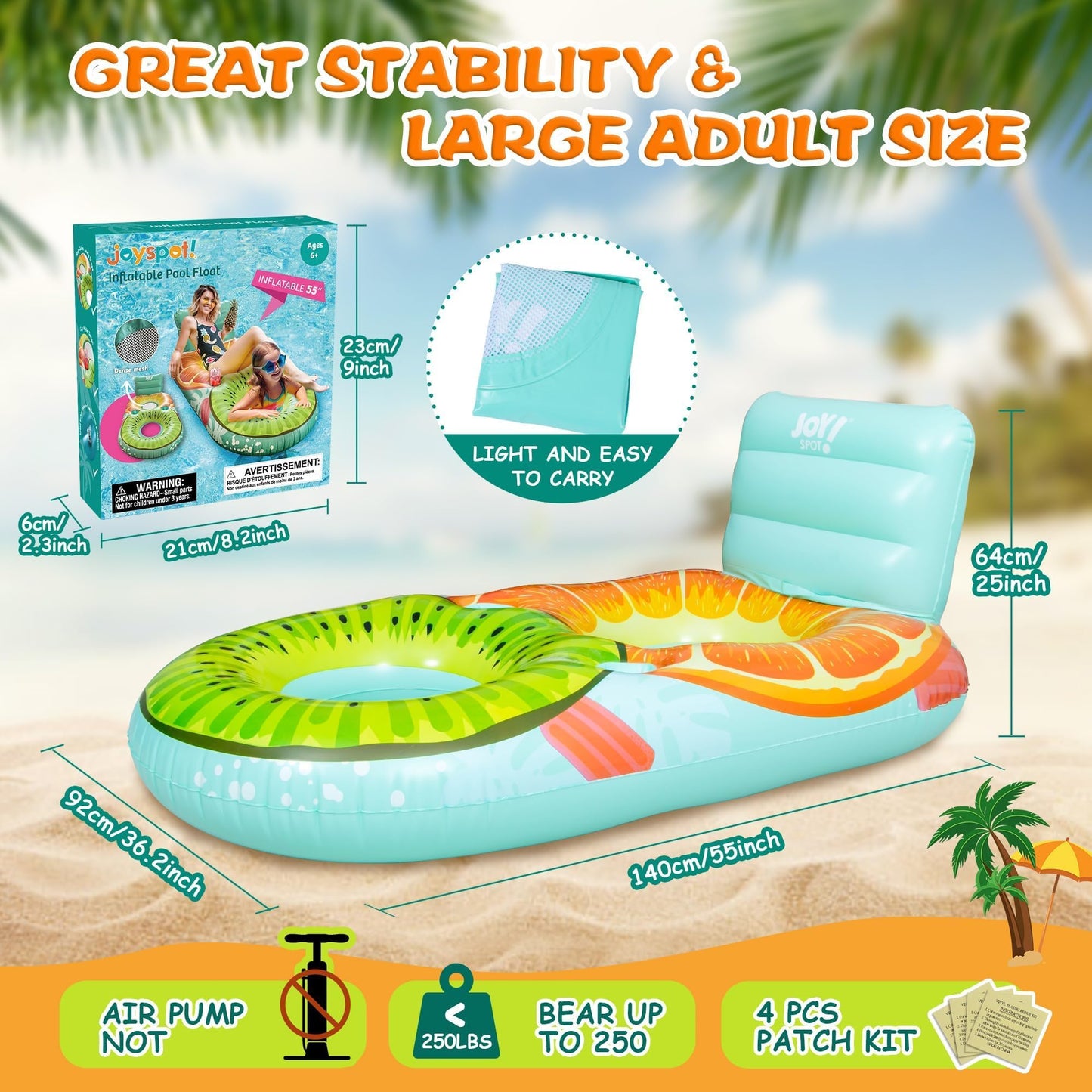 Fruit Inflatable Pool Float mature-themed - Summer Gifts for Women Kids  Heavy-Duty Pool Floaties Lounger Floats Floating Chair Raft with Cup Holder Double Water Floaty Lake Tanning Float Beach Birthday Party