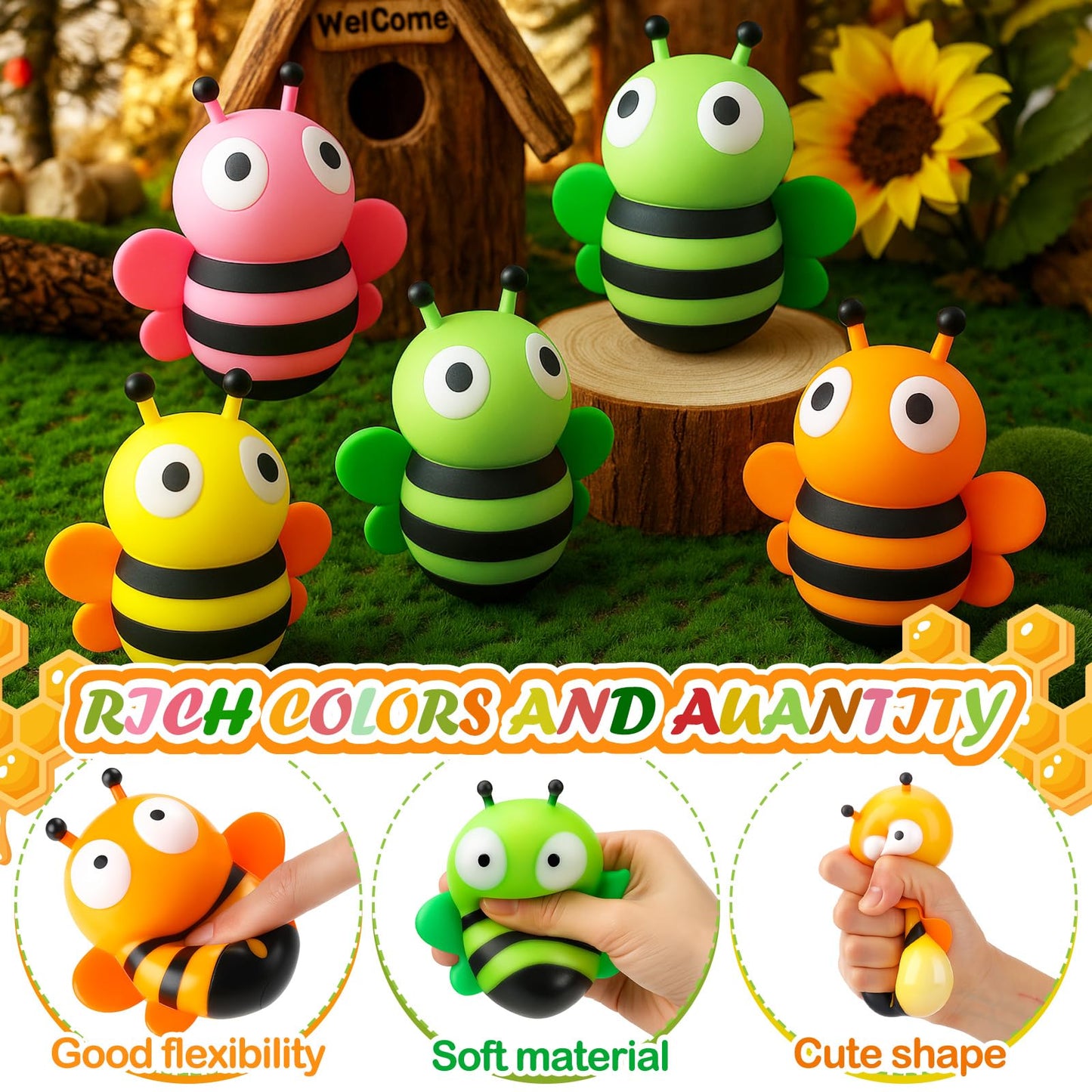 Meooeck 12 Pcs Bee Stress Relief Toy Stress Balls for mature-themed Mini Bee Party Favors Cute Squeeze Toys Fidget Animal Ball Fun for Birthday Party Office Birthday Christmas Stuffer Gift Prizes