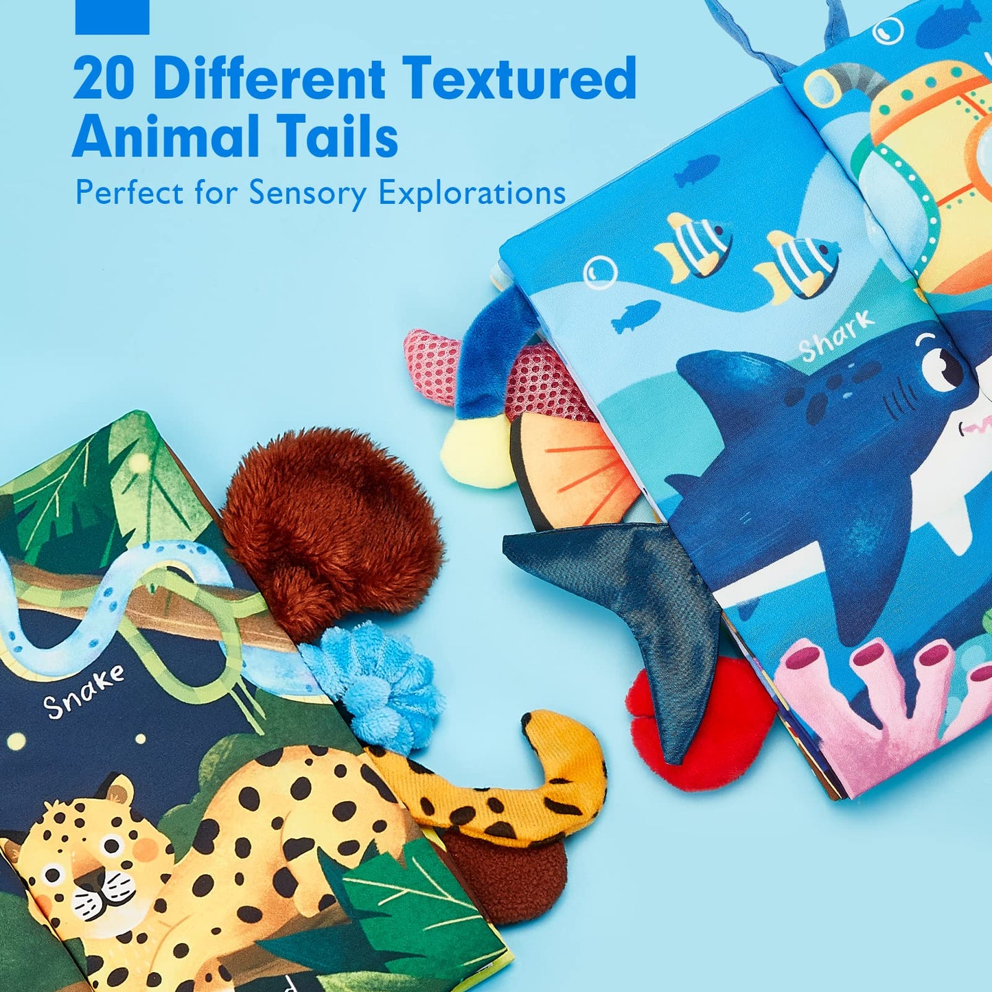 Hahaland Baby Toys 0-6 Months - Crinkle Books For Babies 2Pcs, Tails Sensory Book 6-12 Months - Soft, Tummy Time, Montessori Toys 0-12 Month - Newborn Twin Boys Gifts Infant Easter Basket Stuffers