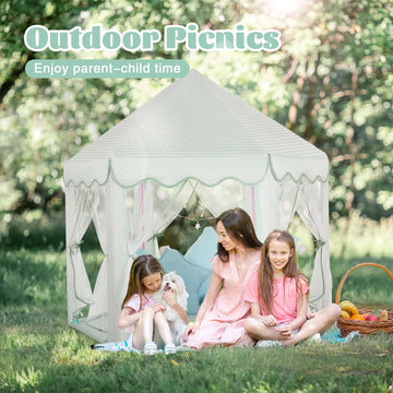 Princess Castle Tent for Girls Fairy Play Tents for Kids Blue Hexagon Playhouse with Fairy Star Lights Toys for Children or Toddlers Indoor or Outdoor Games (Green Princess Tent)