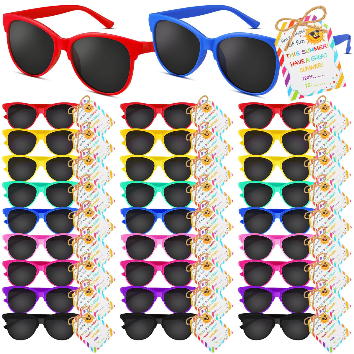 Kathfly 54 Pcs Kids Sunglasses Bulk Set Kindergarten Graduation Party Favors Sunglasses Blessing Card for Goodie Bag Supplies(Fu