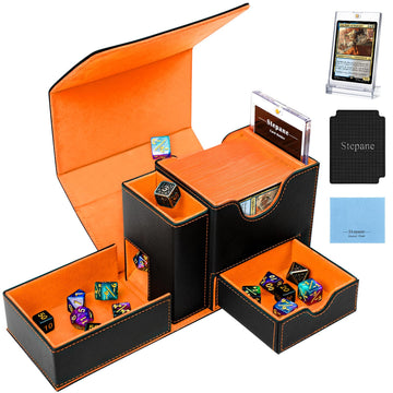 MTG Deck Box, Dice Tray&Tower 2 in 1 MTG Commander Deck Box Fits 120+ Single Sleeved Cards, Leather Magnetic Closure Box with Ma