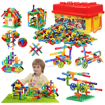 Burgkidz 426 Pieces Toy Pipe, Creative Stem Tube Locks Construction With Wheels And Mini Baseplate, Interlocking Educational Sensory Kit, Preschool Learning Toys For Boy And Girls Ages 3+