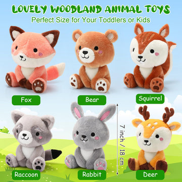 Roundfunny 6 Pcs Woodland Animals Plush Toys 7 Inch Bear Rabbit Squirrel Deer Raccoon Fox Stuffed Animals For Birthday Gift Baby