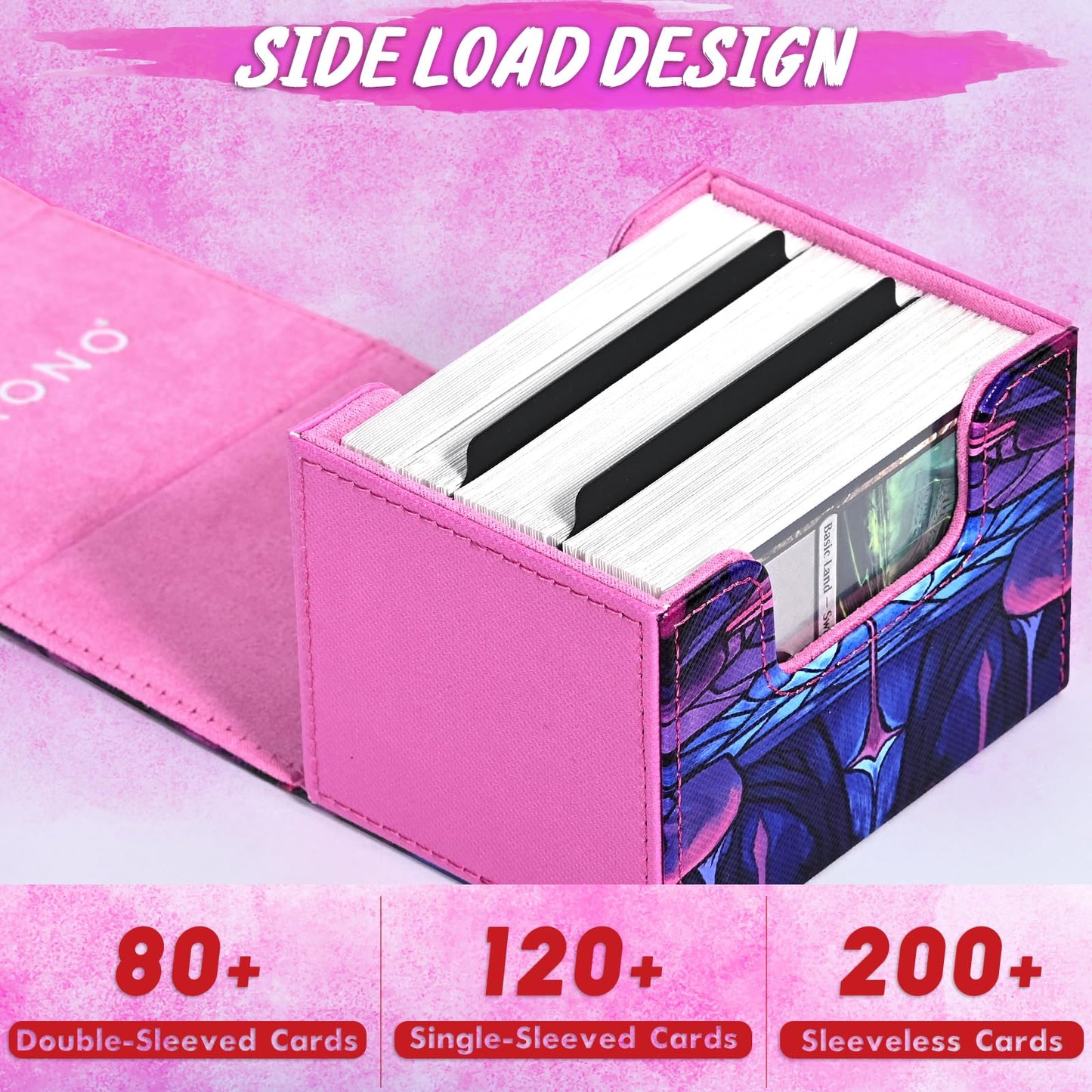 Uaono Deck Box For Mtg Cards, Trading Card Storage Box Holds 120+ Sleeved Commander Deck, Pu Leather Card Box Suits Tcg Magic Cards With 2 Dividers (Purple,Skull)