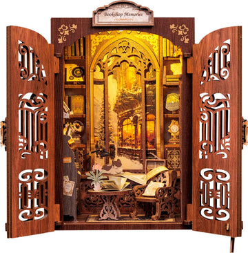 Fsolis Book Nook Kit, Diy Miniature House Room Kit For Adult Activity Mini Puzzle Booknooks Bookshelf Library Decor Gifts For Women Teenagers Craft Lovers(Bookshop Memory)