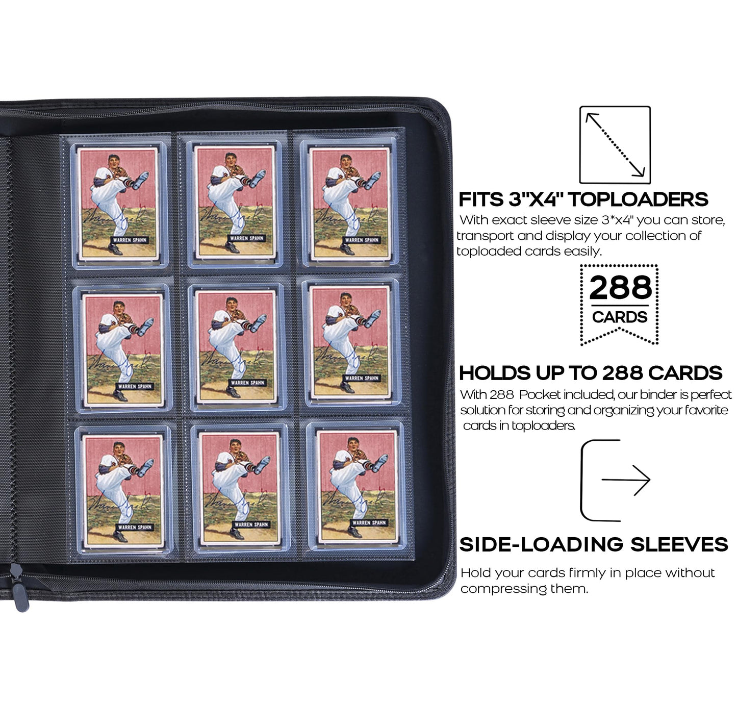 D DACCKIT Toploader Binder  Holds 288 Top Loaders - 9-Pocket Top Loader Binder for 3 x 4 Rigid Card Holders for Trading Cards or Sports Cards  Model A - Light Pink