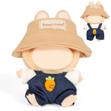 3-Piece Doll Clothes for 17cm Doll - Stylish Fisherman Hat Set  Kawaii Doll Outfits with Accessories for Collectors or Display - Navy Carrot (No Doll)